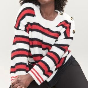 BP Button Shoulder Striped Knit Sweater Red Black & White Size: 2X NWT